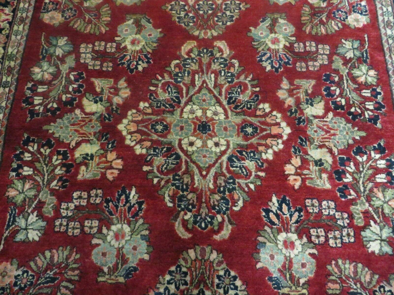 Red Persian Sarouk Rug 3x5, Antique Persian Carpet 1920s, Hand Knotted, Floral, Wool, Oriental Rug, Handmade Rug-3