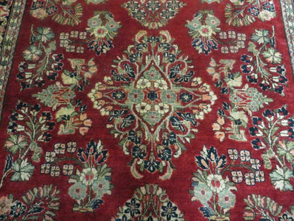 Red Persian Sarouk Rug 3x5, Antique Persian Carpet 1920s, Hand Knotted, Floral, Wool, Oriental Rug, Handmade Rug-3