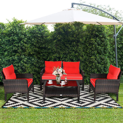 4 Piece Outdoor Wicker Patio Furniture Set with Cushions