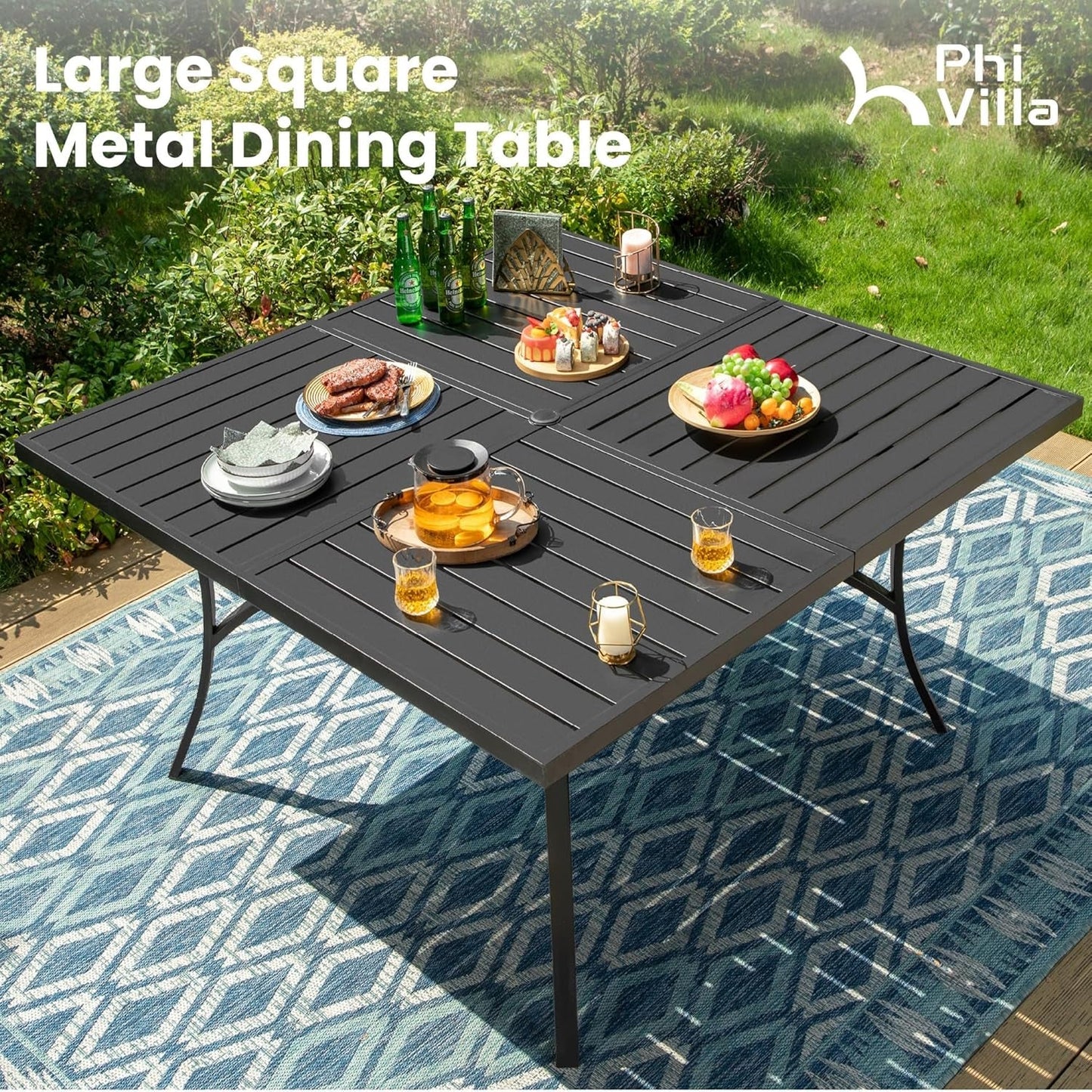 9 Pcs Patio Dining Set with Large Square Metal Dining Table & 8 Outdoor Textilene Fabric Swivel Dining Chairs, outside Table Chair Furniture Dining Set for 8 Person-4