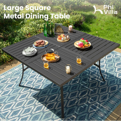 9 Pcs Patio Dining Set with Large Square Metal Dining Table & 8 Outdoor Textilene Fabric Swivel Dining Chairs, outside Table Chair Furniture Dining Set for 8 Person-4