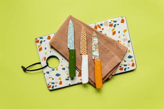 3 Piece Printed Knife Set with Sheaths, Orange Zest-0