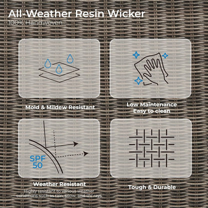 5 Pieces Patio Wicker Furniture Set, Outdoor Rattan Bistro Set with Removable Thickened Cushions, Fully Assembled(Gray Cushions with Brownish Gray Wicker)-4