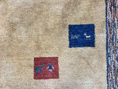 Indo Gabbeh Rug 3.7 x 5, Tribal Rug, Boho Rug, Wool Handmade Carpet