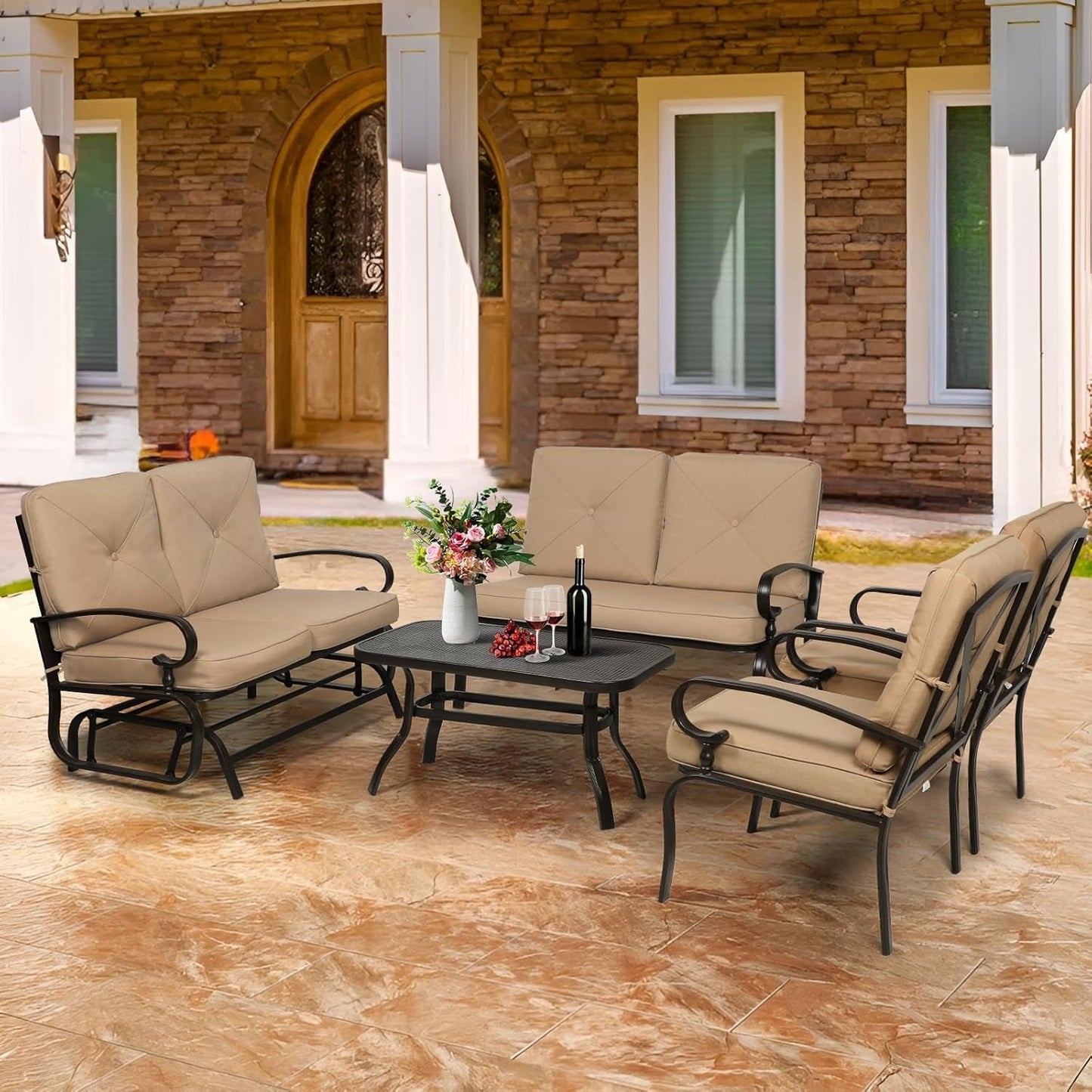 Five Piece Outdoor Metal Patio Furniture Conversation Set