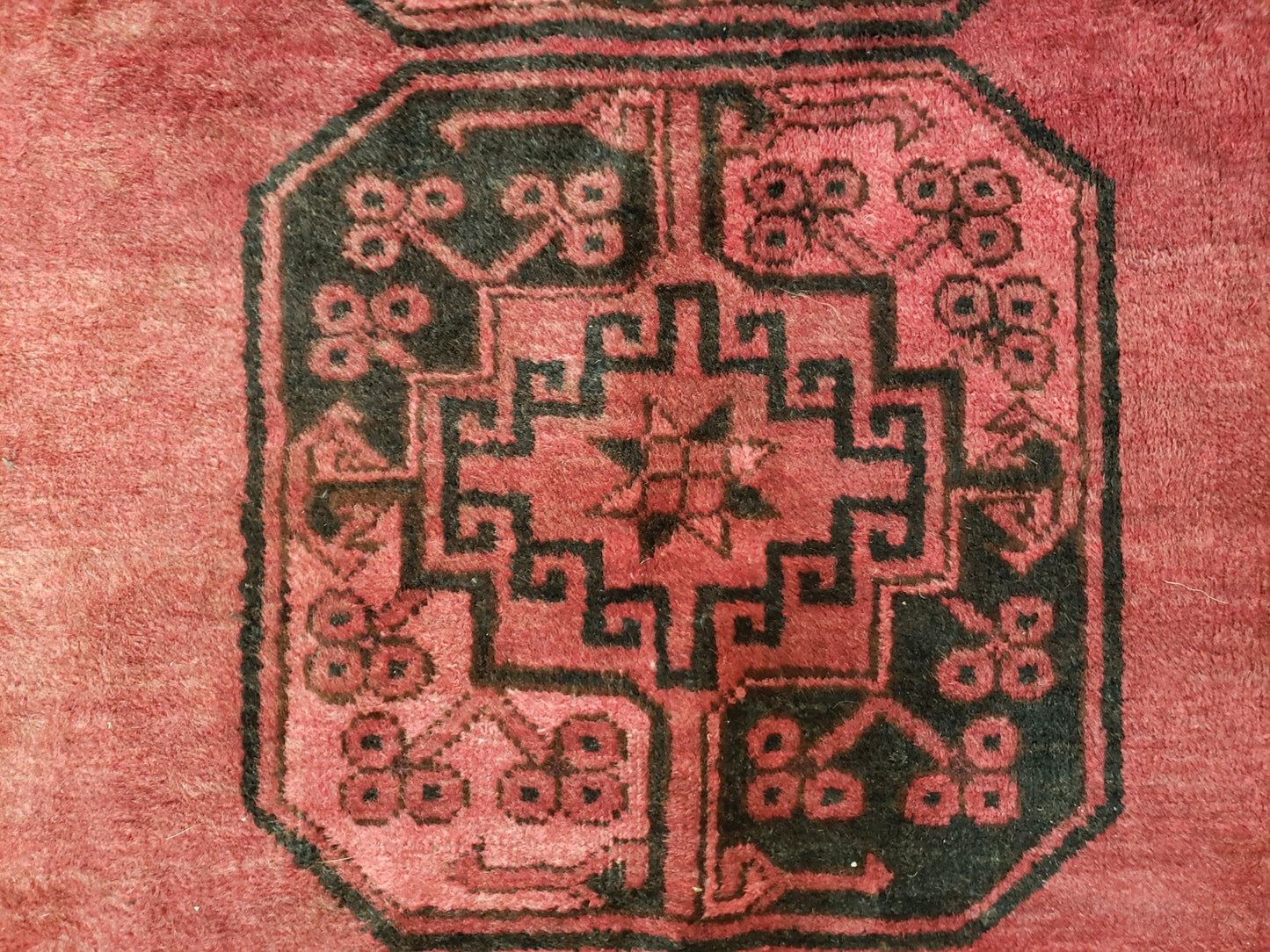 Antique Bukhara Area Rug, Vintage Afghan Bokhara Bashir Rug, 4x6 Hand-Knotted Oriental Carpet, Red & Black Wool Rug, 4' x 5'9-4