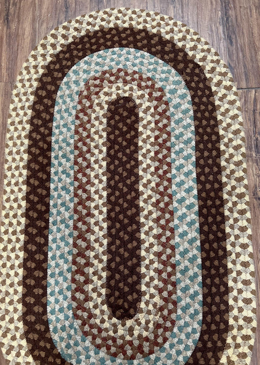 American Braided Rug 2x4 ft Oval Rug, Multicolor Oval Rug, Oval Braided Rug, Hand Woven, Vintage Braided Rug, Small Braided Rug