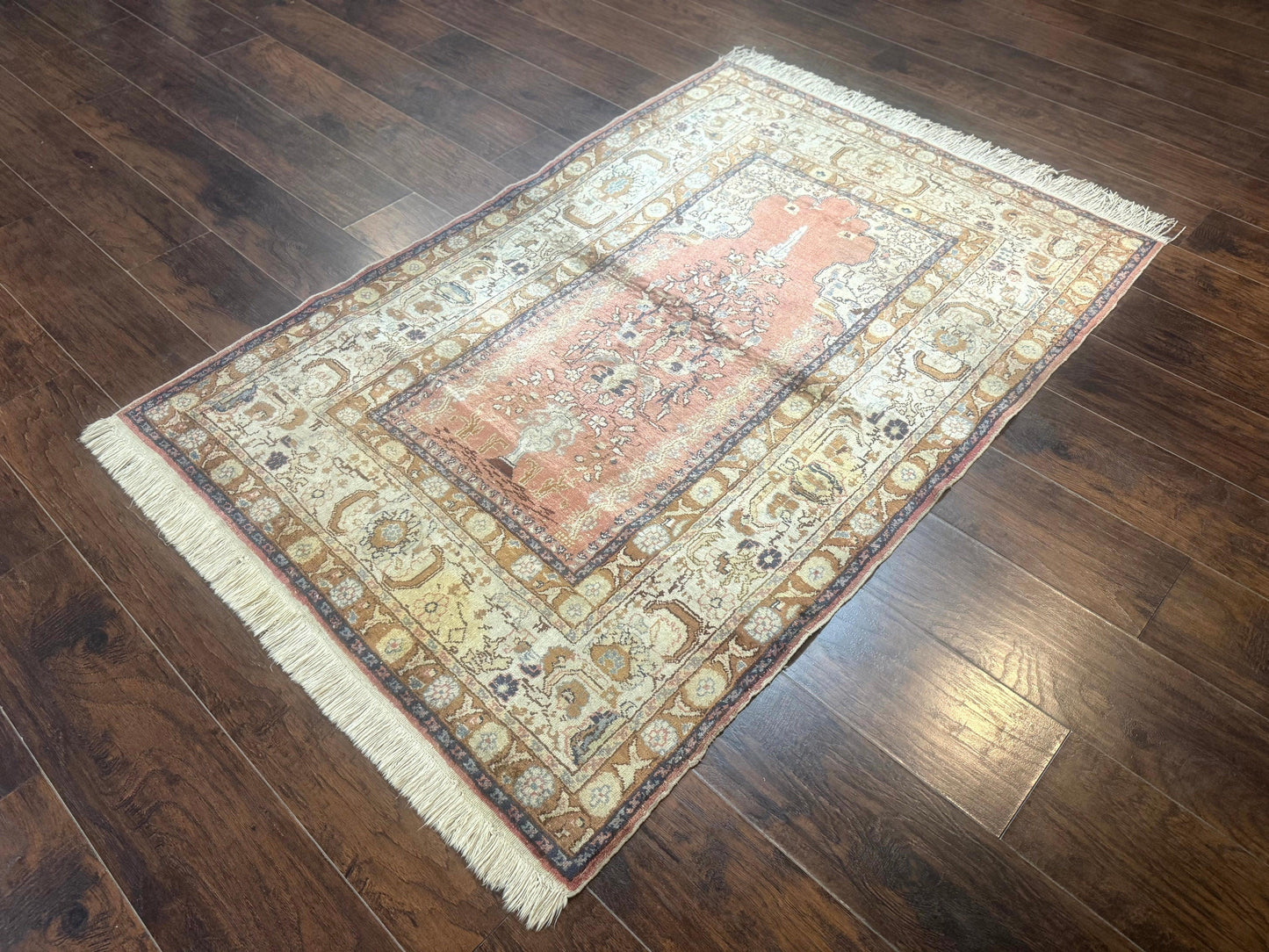 Silk Indian Kayseri Rug 4x6, Haji Jalili Design, Vintage Rug-1
