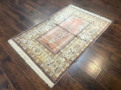 Silk Indian Kayseri Rug 4x6, Haji Jalili Design, Vintage Rug-1