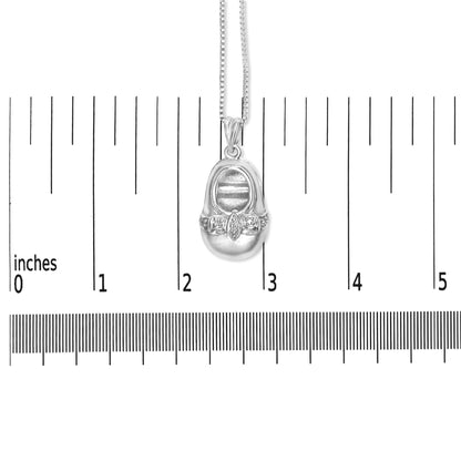 14K White Gold Diamond Accent Baby Shoe with Bow Pendant 18" Necklace (G-H Color, SI1-SI2 Clarity)-4