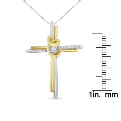 Espira 10K Two-Tone Yellow & White Gold Diamond-Accented Cross 18" Pendant Necklace (J-K Color, I2-I3 Clarity)