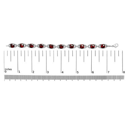 .925 Sterling Silver 7x7mm Checkered Cushion Red Garnet and Diamond Accent Fashion Tennis Link Bracelet (I-J Color, I1-I2 Clarity) - Size 7" Inch-4