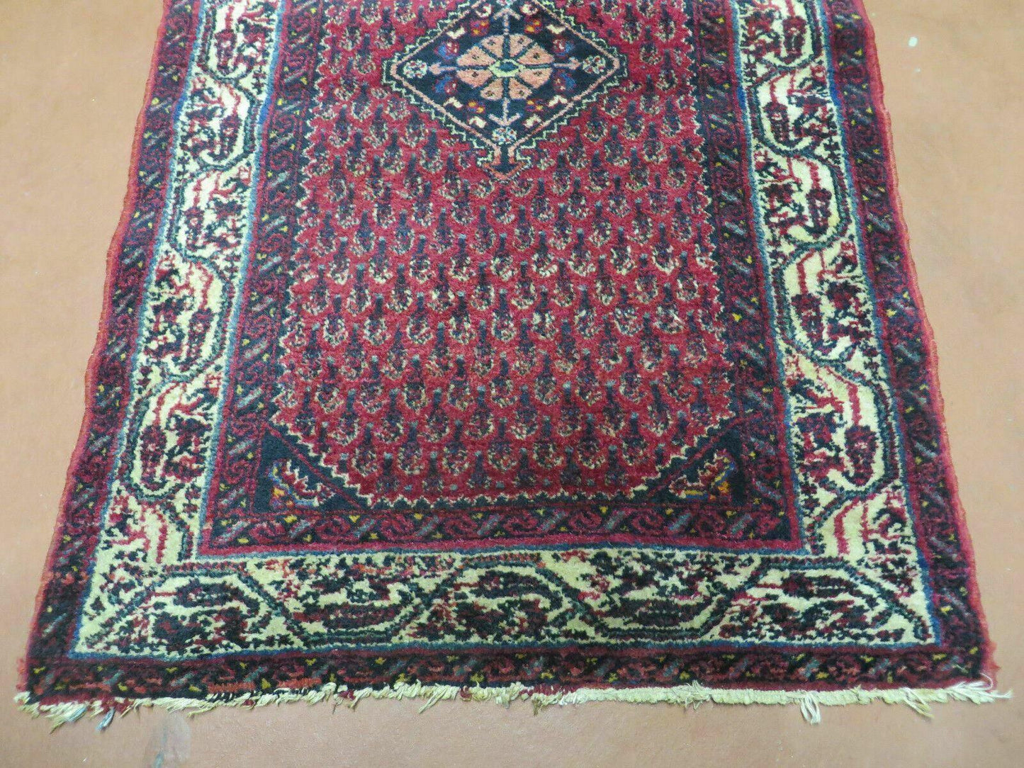 2.5' X 4' Vintage Handmade Indian Amritsar Wool Rug Paisley Design Red-4