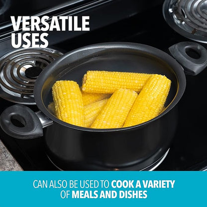 Bialetti 5.5 Quart Pasta Pot with Strainer Lid, Charcoal – Elongated Oval Pot for Longer Spaghetti, Lasagna, Penne & Farfalle Noodles, Heat Resistant Handles & Nonstick Interior, Large Pot for Cooking