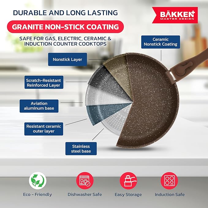 Kitchen Cookware Set - Nonstick Granite Coating, Pots and Pans with Handles and Tempered Glass Lids, PFOA, PFOS, PTFE Free, Ceramic Max Temperature (Up To 500° F), Set of 15 - Dark Gray