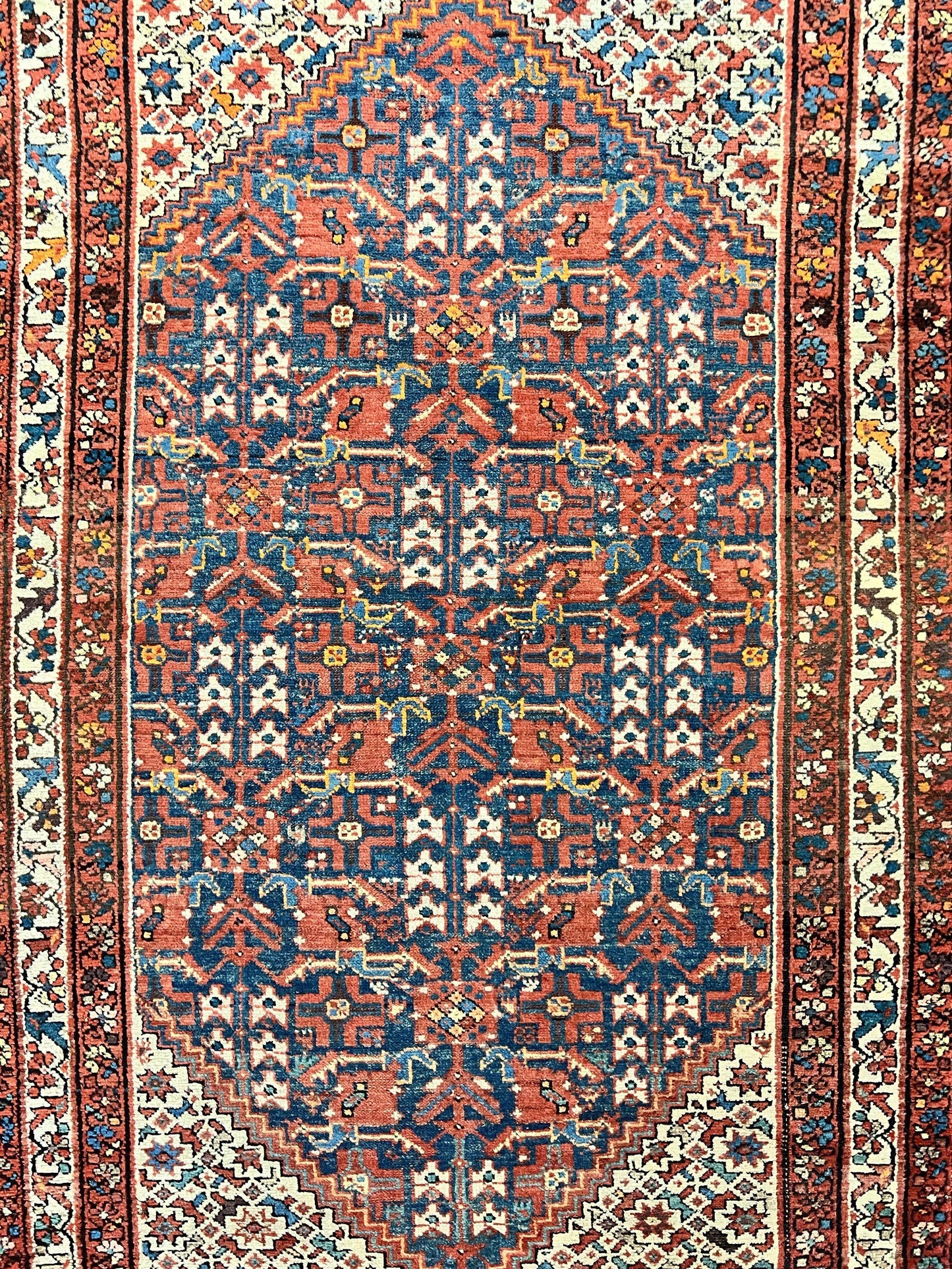 Persian Malayer Rug 4x7, Tribal Rug, Geometric, Antique Oriental Carpet, Red Blue Cream, Boho Rug, Hand Knotted Wool Rug