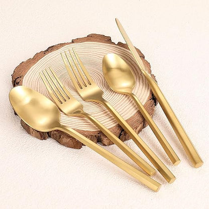 Matte Silverware Set Gold Flatware Set with Hexagon Handle 20 Pieces 18/0 Stainless Steel Cutlery Set Wedding Housewarming Gift Service for 4 (Matt gold)