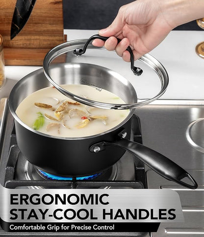 MICHELANGELO Stainless Steel Saucepan Set, Triply-Base Sauce Pan with Lids, Stainless Steel Sauce Pot for All Stoves, Induction Compatible, Oven Safe - 1QT & 2QT & 3QT