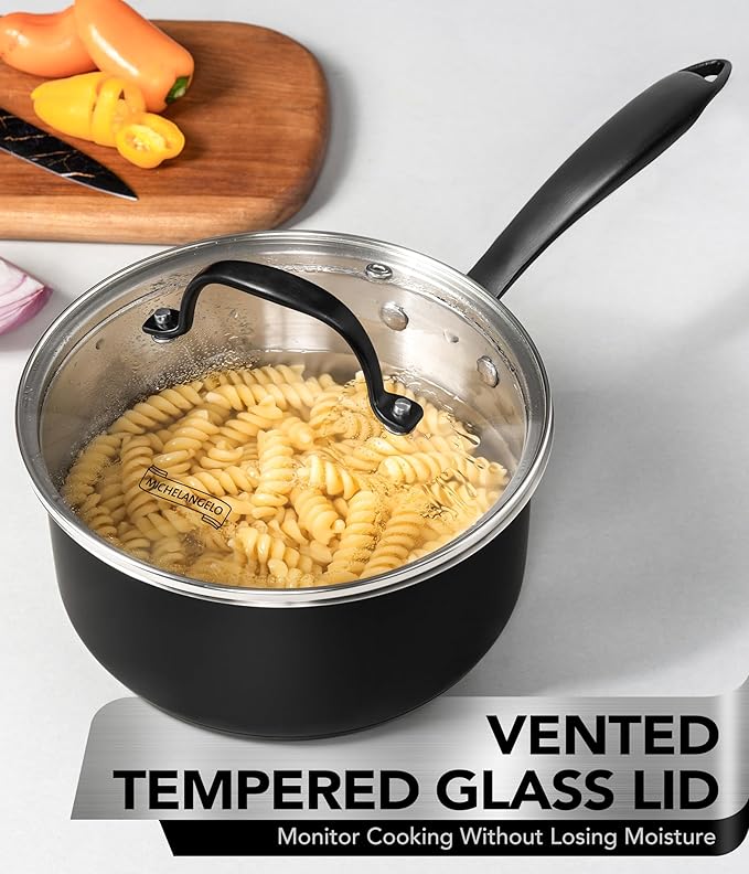 MICHELANGELO Stainless Steel Saucepan Set, Triply-Base Sauce Pan with Lids, Stainless Steel Sauce Pot for All Stoves, Induction Compatible, Oven Safe - 1QT & 2QT & 3QT