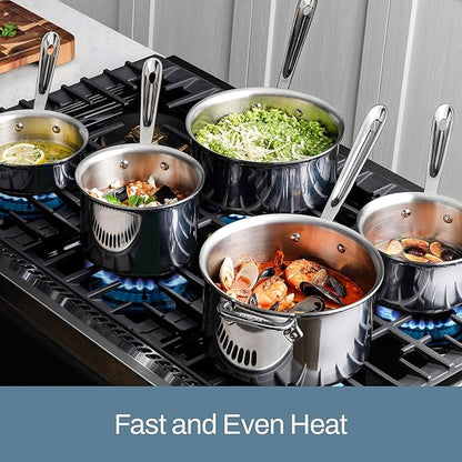 All-Clad D3 3-Ply Stainless Steel Sauce Pan with Lid 3 Quart, Induction, Oven Broiler Safe 600F, Multipurpose, Compatible w/ All Cooktops, For Restaurant or Home Kitchen, Pots & Pans, Cookware, Silver