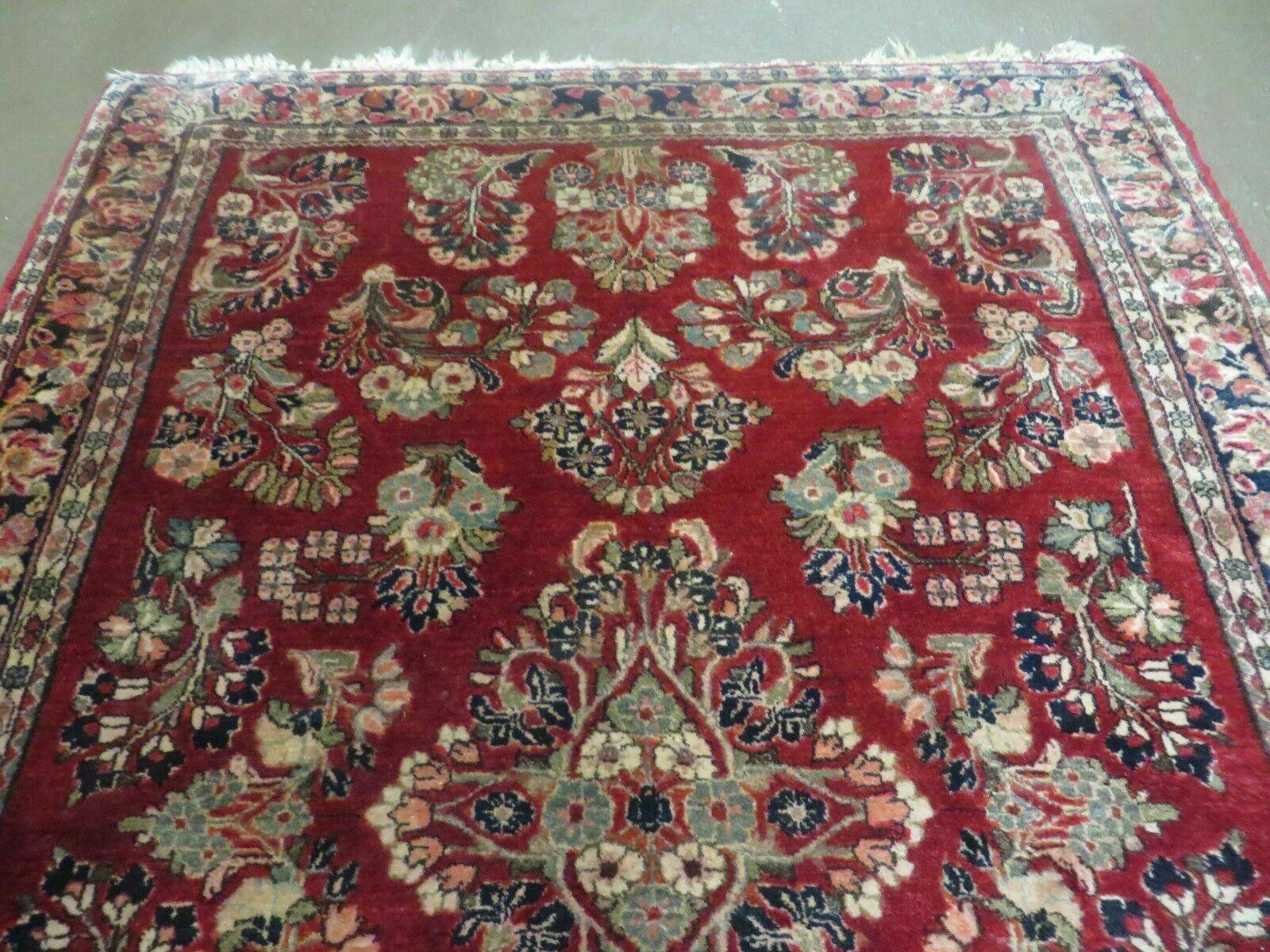 Red Persian Sarouk Rug 3x5, Antique Persian Carpet 1920s, Hand Knotted, Floral, Wool, Oriental Rug, Handmade Rug-2