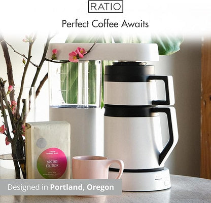 Ratio Six Coffee Maker Series 2, Automatic Pour Over Coffee Maker, Coffee Pot with 1.25-Liter/40-Ounce Brewing Capacity, White, Makes 2-8 Cups, 6.75" D x 13.5" W x 14.25" H