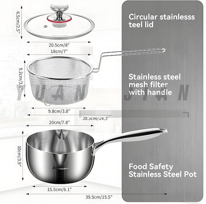 3 Qt Tri-Ply Stainless Steel Saucepan with Glass Strainer Lid 3 Quart Stainless Steel Sauce pan With Lid All Cooktops Compatible Saucier Pan Dishwasher and Oven Safe Dual Spout for Effortless Pouring
