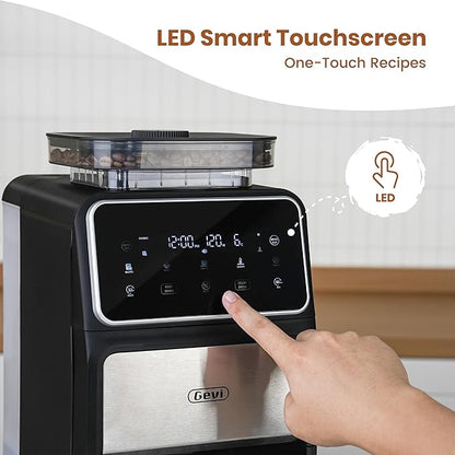 Gevi 10 Cup Drip Coffee Maker with Built-in Grinder, Grind ＆ Brew Burr Combo Coffee Machine with Programmable, Touch Screen, 4-Hour Warm Plate, Permanent Filter