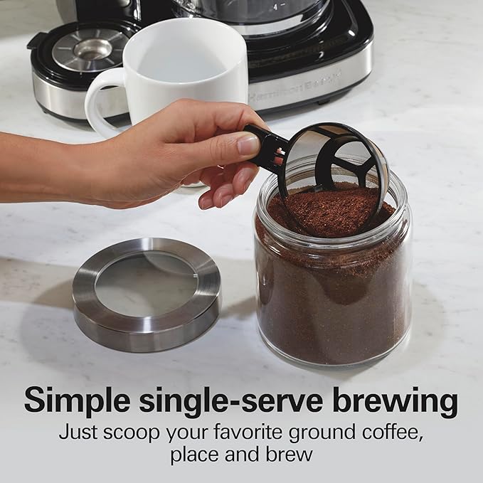 Hamilton Beach 2-Way 12 Cup Programmable Drip Coffee Maker & Single Serve Machine, Glass Carafe, Auto Pause and Pour, Black
