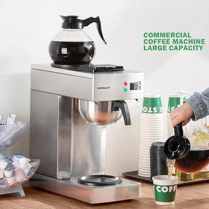 12-Cup Coffee Maker 1.8L Commercial Drip Coffee Maker Pour Over Coffee Machines with 2 Glass Carafes and 2 Warmers Plate Stainless Steel Coffee Brewer for Cofe Bar
