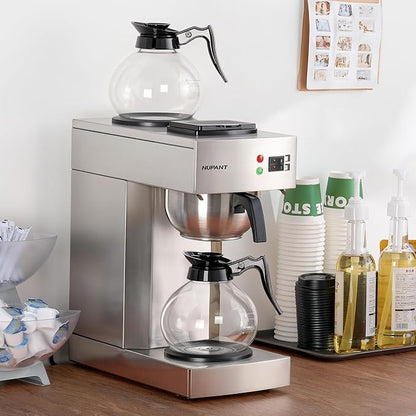 12-Cup Coffee Maker 1.8L Commercial Drip Coffee Maker Pour Over Coffee Machines with 2 Glass Carafes and 2 Warmers Plate Stainless Steel Coffee Brewer for Cofe Bar