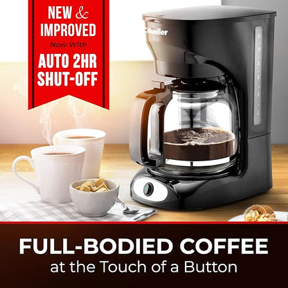 Mueller 12-Cup Drip Coffee Maker - Borosilicate Carafe, Auto-Off, Reusable Filter, Anti-Drip, Keep-Warm Function, Clear Water Level Window Coffee Machine, Kitchen Essentials & Accessories