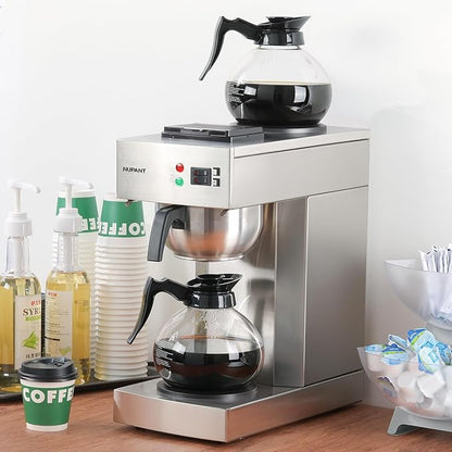 12-Cup Coffee Maker 1.8L Commercial Drip Coffee Maker Pour Over Coffee Machines with 2 Glass Carafes and 2 Warmers Plate Stainless Steel Coffee Brewer for Cofe Bar