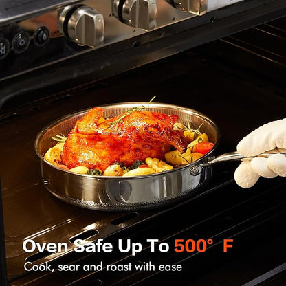 Hybrid Stainless Steel Pots and Pans Set, 15 Piece Tri-play Nonstick Cookware Sets Non-toxic Frying Pans, Saucepans, Saute Pan with Tempered Glass Lids, Stay-Cool Handles Induction, Oven, Dishwasher