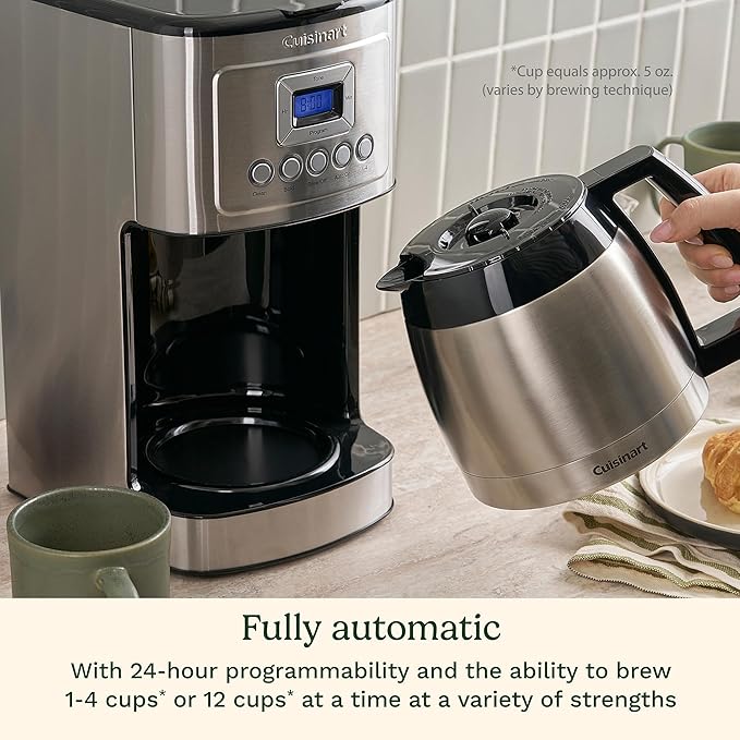 Cuisinart 12-Cup Coffee Maker with Thermal Coffee Carafe, Stainless Steel, Programmable Large Capacity Drip Coffee Machine for Home or Office, DCC-3400NAS, Silver
