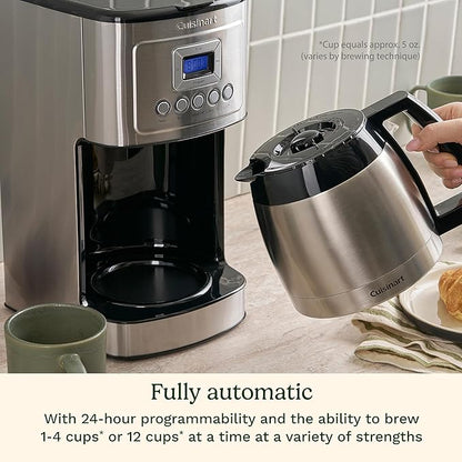 Cuisinart 12-Cup Coffee Maker with Thermal Coffee Carafe, Stainless Steel, Programmable Large Capacity Drip Coffee Machine for Home or Office, DCC-3400NAS, Silver