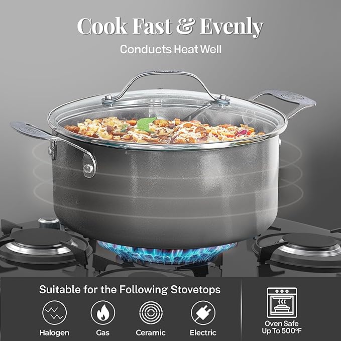 Gotham Steel 12 Pc Ceramic Pots and Pans Set Non Stick, Kitchen Cookware Sets, Pot and Pan Set, Ceramic Cookware Set, Non Toxic Cookware Set, Non Stick Pots and Pan Set, Oven Dishwasher Safe - Copper