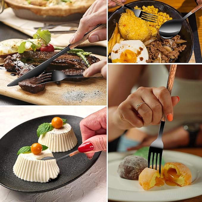 Stainless Steel Flatware Set for 4, Cutlery Utensils Set Include Knives/Forks/Spoons Service for 4, Mirror Polished and Dishwasher Safe (b lack)