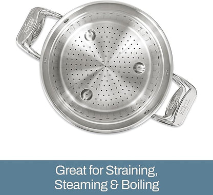 All-Clad Stockpot 8 qt Stainless Steel Multipot With Insert & Lid, Stainless Steel Pot, Induction, Oven Broiler Safe 600F Skillet, Professional Cookware, Silver