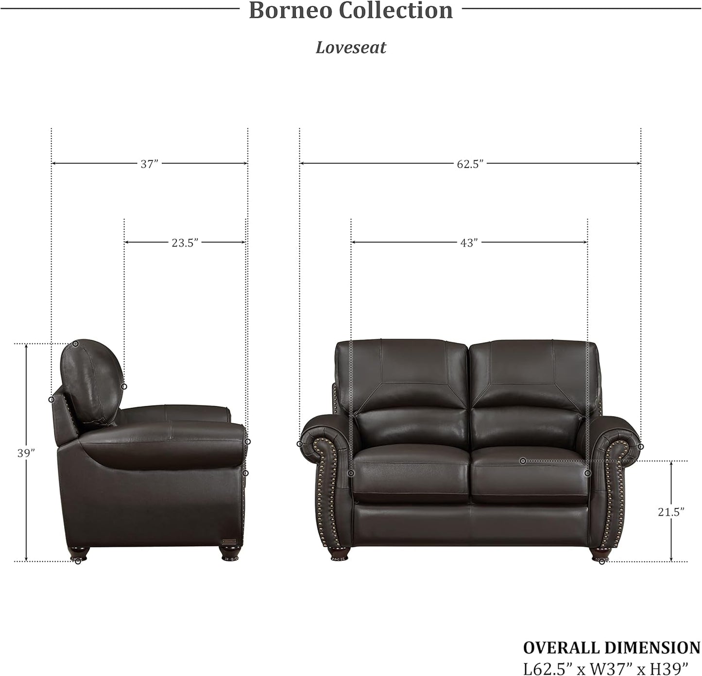 Leather Sofa Set, Top Grain Leather Living Room Furniture Sets, Include Sofa Couch and Loveseat, 2-Piece Set, Dark Brown-1