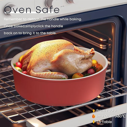 Caannasweis Detachable Nonstick Cookware Set - Stackable Induction Pots and Pans With Removable Handles, Dishwasher Safe - For RV Camping, Oven and Stovetop Use, 5 Pieces (Red)