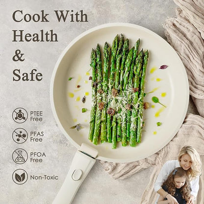 KIKCOIN 7 Pcs Pots and Pans Set Non Stick, Kitchen Cookware Set with 2 Detachable Handles &2 Lids, Non Toxic Induction RV Cooking Set with Removable Hand   les, Dishwasher/Oven Safe, Apartment Essentials