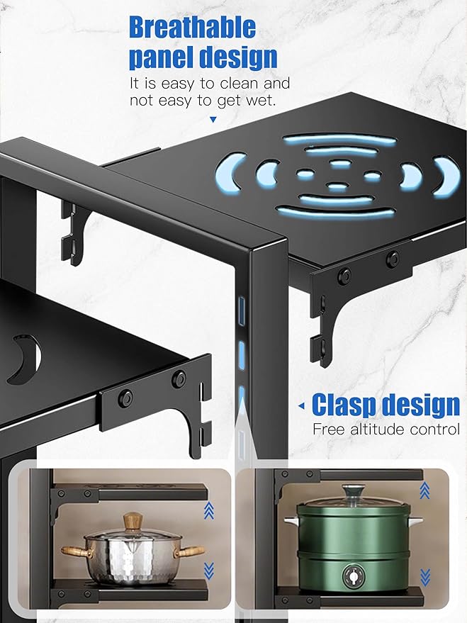 Caliee Pot Organizers Inside Cabinet, Heavy Duty Pot Pan Rack Organizer with 4-Tiers, Pan Storage Organizer for Under Cabinet Applicable to Kitchen Storage (Black)