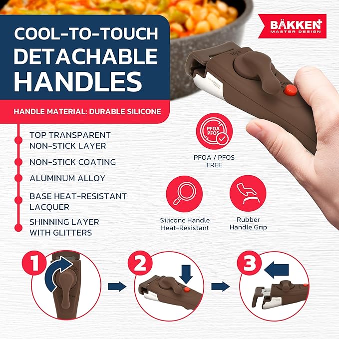 Kitchen Cookware Set - Nonstick Granite Coating, Pots and Pans with Handles and Tempered Glass Lids, PFOA, PFOS, PTFE Free, Ceramic Max Temperature (Up To 500° F), Set of 15 - Dark Gray