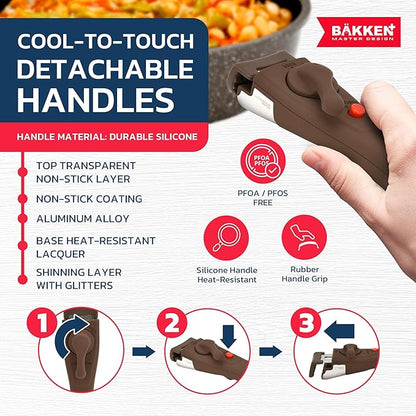 Kitchen Cookware Set - Nonstick Granite Coating, Pots and Pans with Handles and Tempered Glass Lids, PFOA, PFOS, PTFE Free, Ceramic Max Temperature (Up To 500° F), Set of 15 - Dark Gray