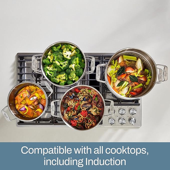 All-Clad Stockpot 8 qt Stainless Steel Multipot With Insert & Lid, Stainless Steel Pot, Induction, Oven Broiler Safe 600F Skillet, Professional Cookware, Silver