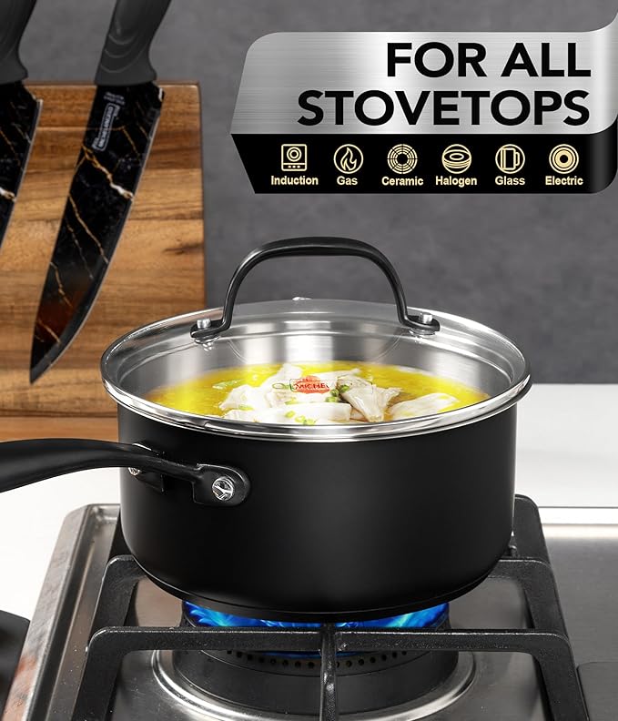 MICHELANGELO Stainless Steel Saucepan Set, Triply-Base Sauce Pan with Lids, Stainless Steel Sauce Pot for All Stoves, Induction Compatible, Oven Safe - 1QT & 2QT & 3QT
