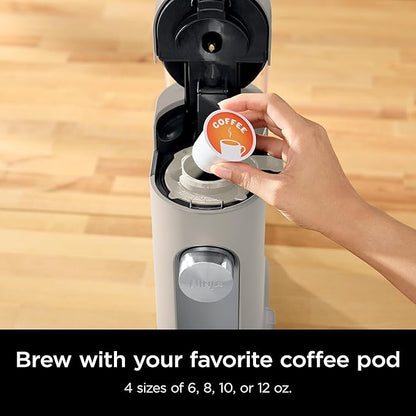 Ninja Pods & Grounds Single-Serve Coffee Maker, K-Cup Pod Compatible, Brews Grounds, Compact Design, 56-oz. Reservoir, 6-oz. Cup to 24-oz. Travel Mug Brew Sizes, Iced Coffee Maker, Stone, PB041ST