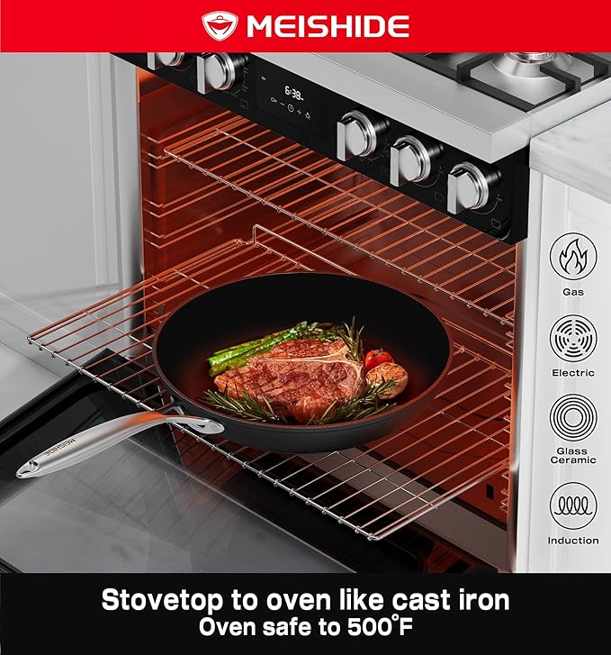 Pots and Pans Set Nonstick 8Pcs Cookware Sets, PFAS/PFOS/PFOA/BPA Free Induction Cookware Non-Stick Cooking Set with Frying Pans & Saucepans, Black