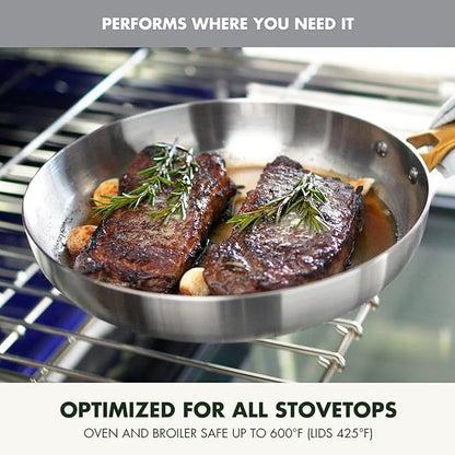 GreenPan Stainless Steel Tri-Ply Reserve 10 Piece Cookware Pots and Pans Set, Multiclad, PFAS-Free, Induction, Oven & Broiler Safe to 600°F, Heat Responsive Core, Dishwasher Safe, Glass Lids